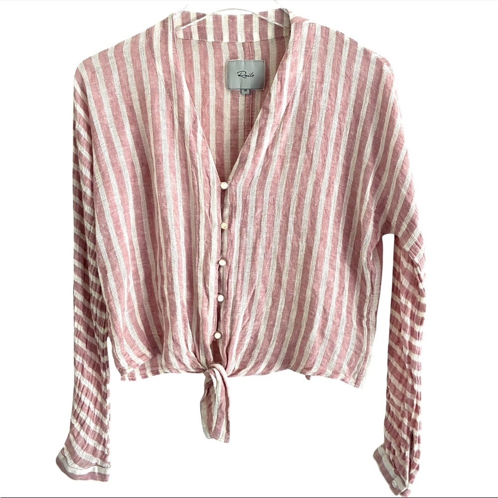 Rails Sloane Rose Stripe Linen Blend Blouse With Tie Size XS